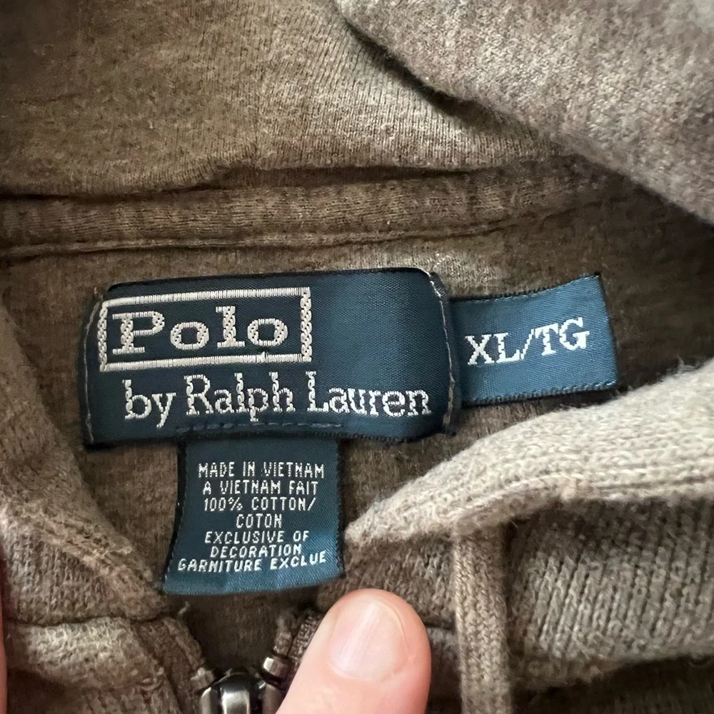 VTG‎ Ralph Lauren polo hooded jacket XL full zip brown 100% cotton knit sweater